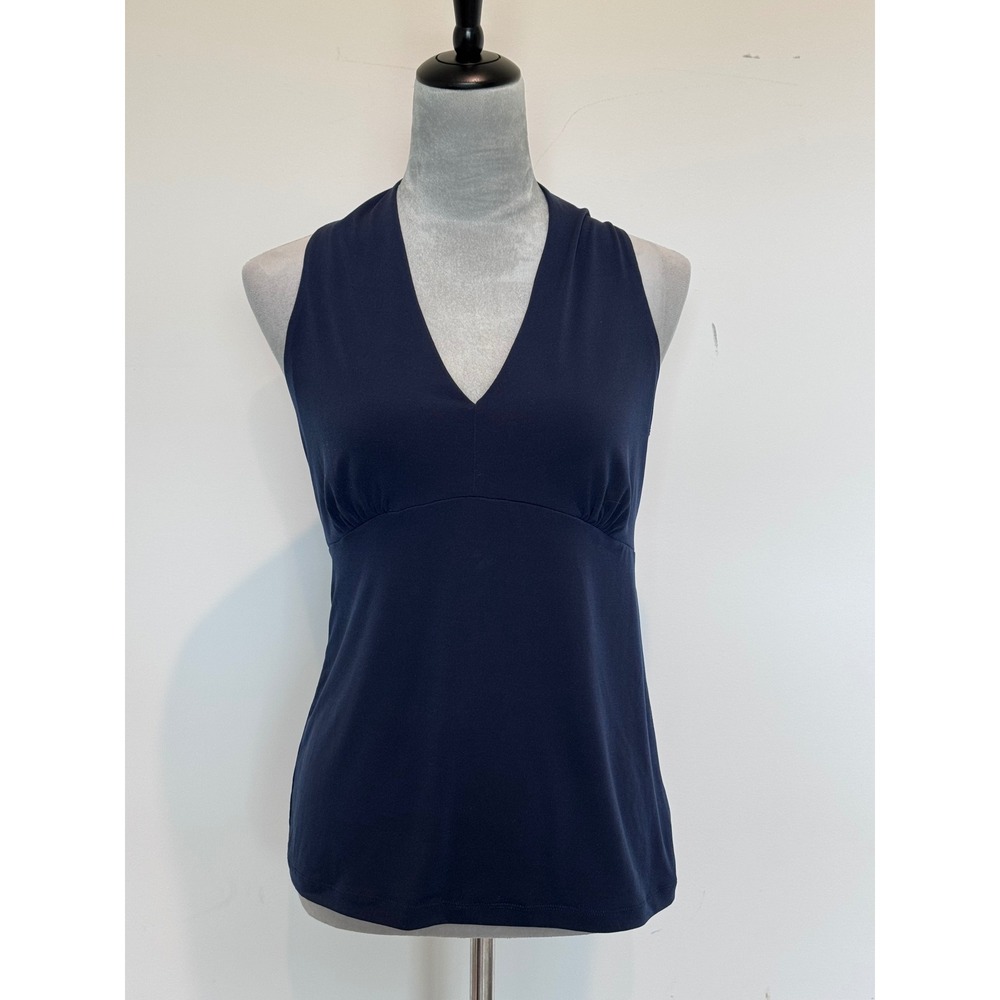 Attention Navy Blue Halter V-Neck Top Sleeveless Keyhole Back Size Small